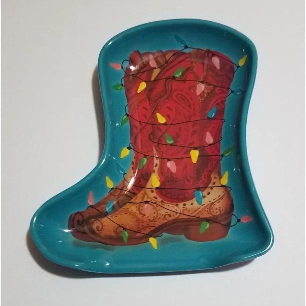 The Pioneer Woman Cowboy Boots Christmas Holiday Spoon Rest Melamine‎ NEW